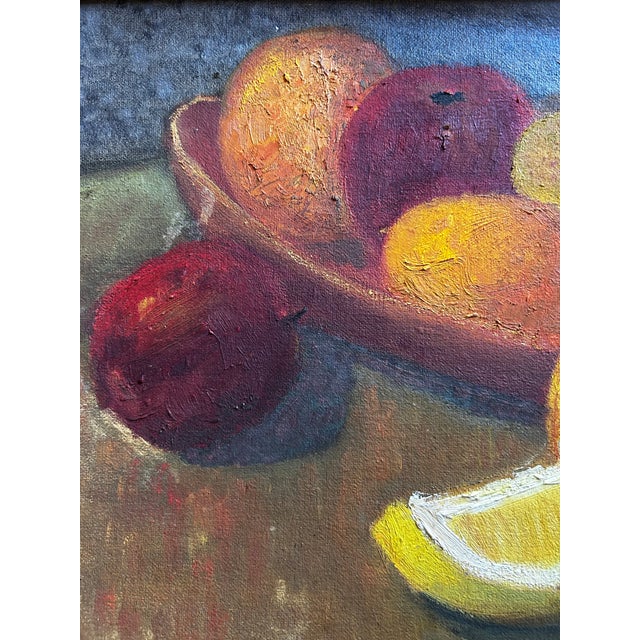 1960s Vintage 1965 Impressionist Still Life Oil Painting of Fruit For Sale - Image 5 of 7