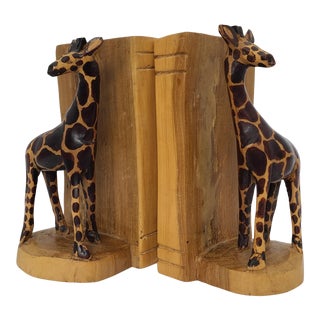 20th Century Giraffe Book Ends Hand Carved in Kenya - A Pair For Sale