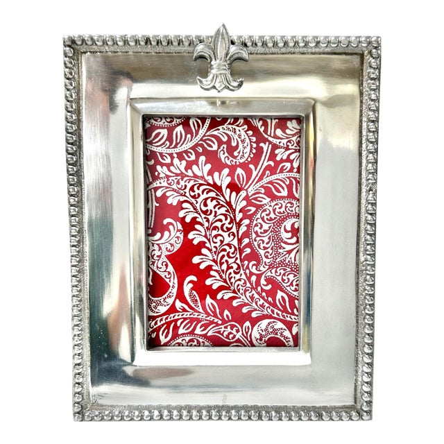 Vintage Silver Fleur-De-Lis Picture Frame Pewter For Sale