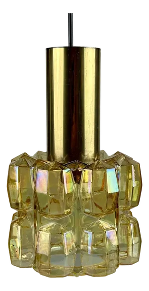 Space Age Glass and Brass Ceiling Lamp from Glashütte Limburg, Germany, 1970s