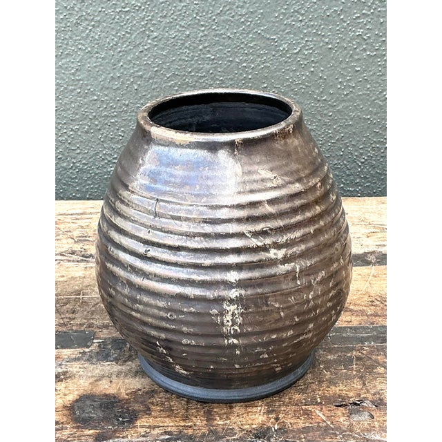 Vintage Original Rippled Studio Pottery Vase For Sale - Image 12 of 12