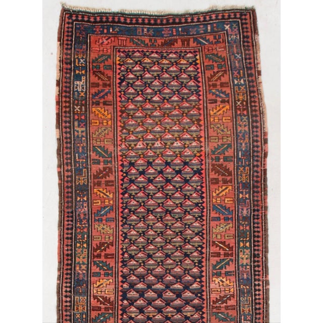 Antique Navy Blue Tribal Geometric Persian Kurd Runner Rug, c. 1900 For Sale - Image 4 of 4