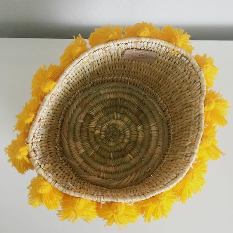 Moroccan Yellow Tassel Large Basket For Sale - Image 4 of 5