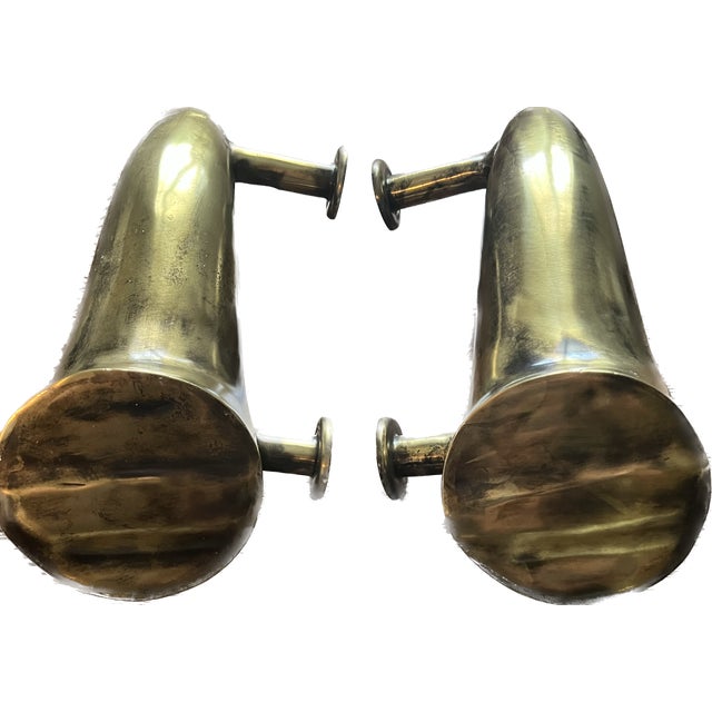 Pair of Contemporary Custom Brass Horn Hardware Doorknob Pulls For Sale - Image 4 of 10