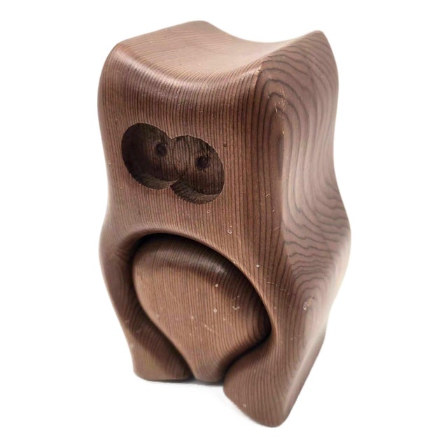 1970s Fred & Marilyn Buss Handcrafted Redwood Owl Figurine Stash Box For Sale