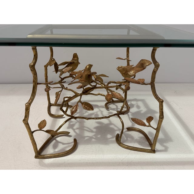 Mid-Century Modern 1970s Brass Coffee / Side Table With Birds and Branches For Sale - Image 3 of 12
