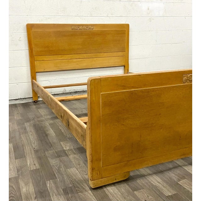 Vintage Thomasville Mid Century Blonde Art Deco Style Full Size Bed For Sale In Kansas City - Image 6 of 9