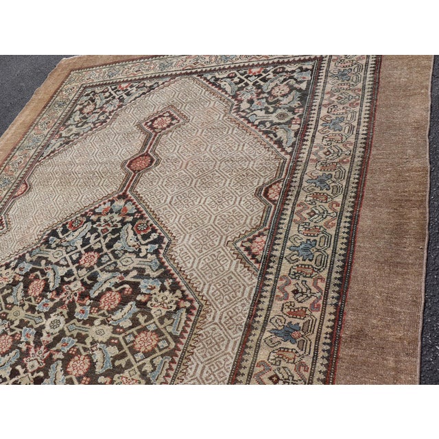 Antique Persian Serab Camel Hair Rug With Medallion and Geometric Design 6'7 X 10'7 For Sale - Image 9 of 15