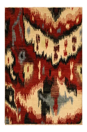 1990s Modern Red/Ivory Wool Rug - 4'0 X 6'0