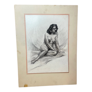 Vintage Frederick William Weber Mixed Media Nude Still Realism Sketch Drawing
