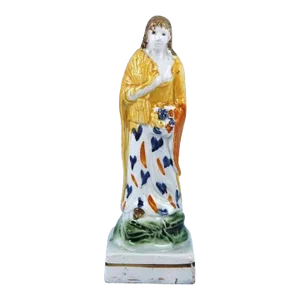 Tall Antique 18th Century Staffordshire Prattware Pearlware Figure Emblematic of Summer From a Set of Four Seasons 1790