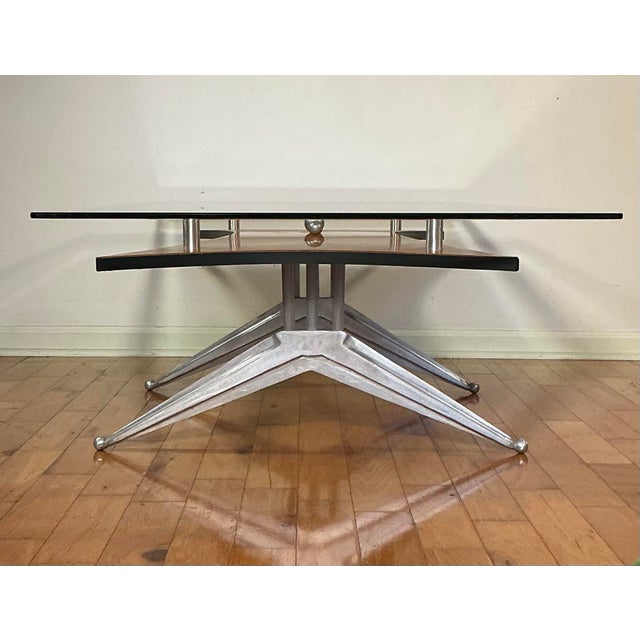 Wood Vintage Glass Birch and Aluminum Rectangular Coffee Table For Sale - Image 7 of 12