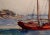 1950s Virgene Hawthorne - Red Sail Boat Resting at Bay - 1950s Painting For Sale - Image 5 of 9