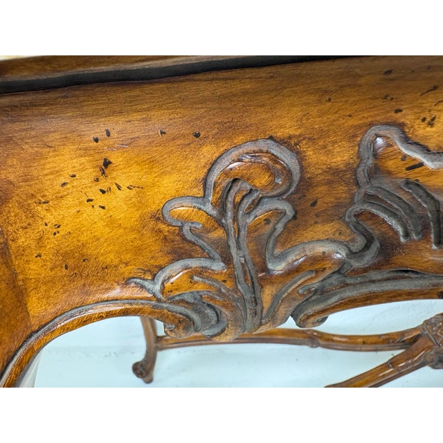 Antique Italian Marble Topped Hand Carved Walnut Console For Sale - Image 10 of 12