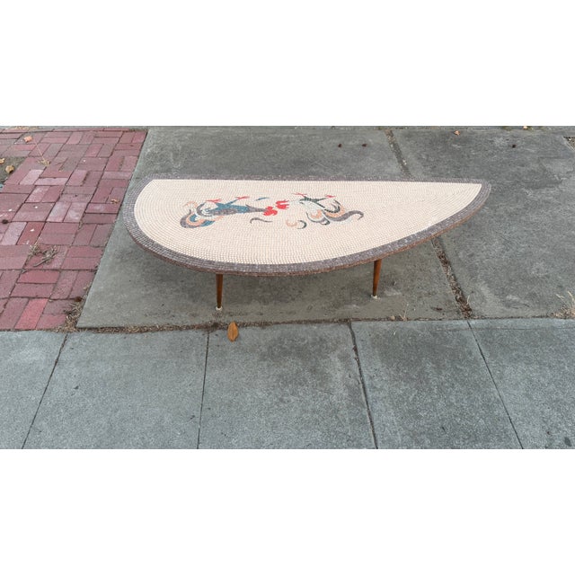 1960s Vintage Mid Century Modern Mosaic Tiled Coffee Cocktail Table Roosters Motif For Sale - Image 5 of 12