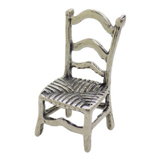 Vintage Italian Handmade Genuine Silver Chair Dollhouse Miniature From Tuscany, 1970s Solid 800 Silver Miniature Furniture and Decor For Sale