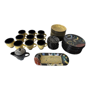 1990’s Claudia Reese Postmodern Ceramic Dinnerware Set – 53 Pieces Signed