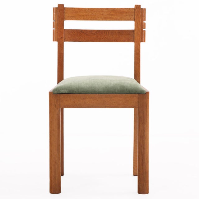 French Six French Solid Oak Dining Chairs Attributed to Charles Dudouyt, C. 1945 For Sale - Image 3 of 5