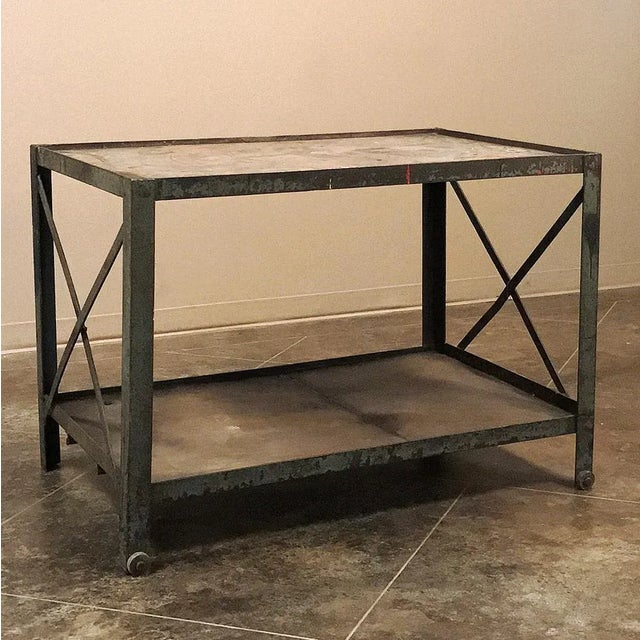 Modern Antique Industrial Steel Cart ~ Table For Sale - Image 3 of 11