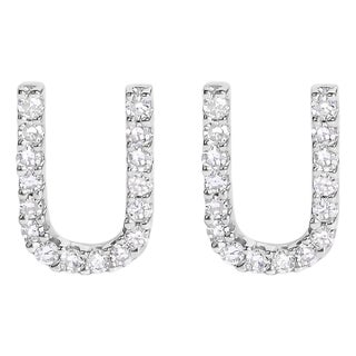 10K White Gold 1/10 Cttw Diamond 'U' Initial Stud Earring For Sale