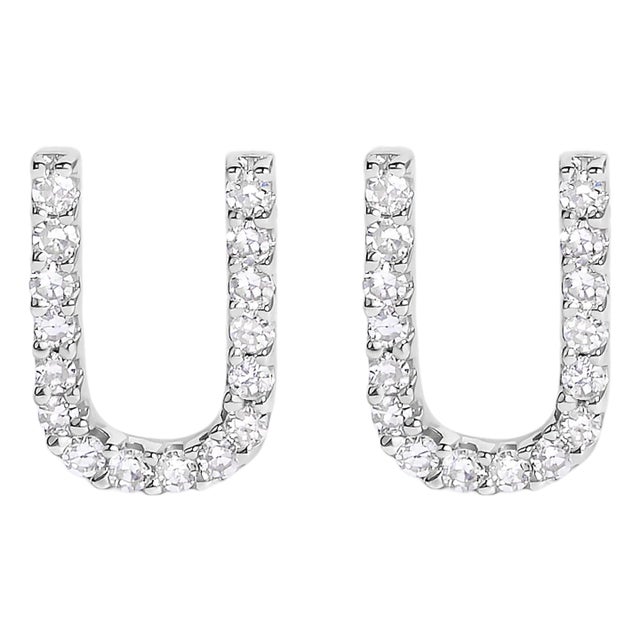 10K White Gold 1/10 Cttw Diamond 'U' Initial Stud Earring For Sale
