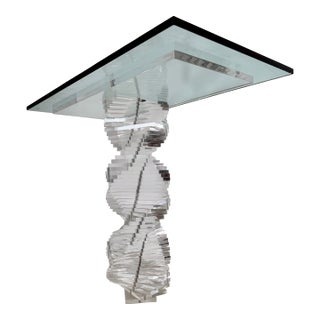 Lucite Helix Console Table With Custom Glass Top, Post Modern 1980s Handmade For Sale