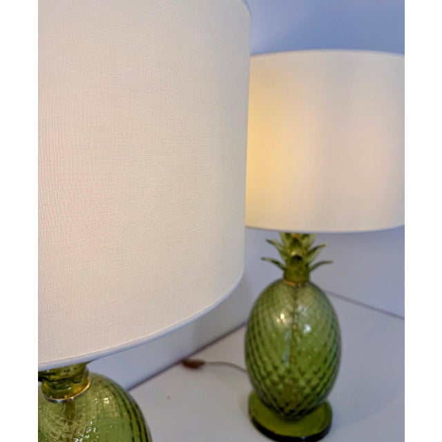 Italian Art Deco Pineapple Murano Glass Lamps with Lampshades, 2000s, Set of 2 For Sale - Image 6 of 17