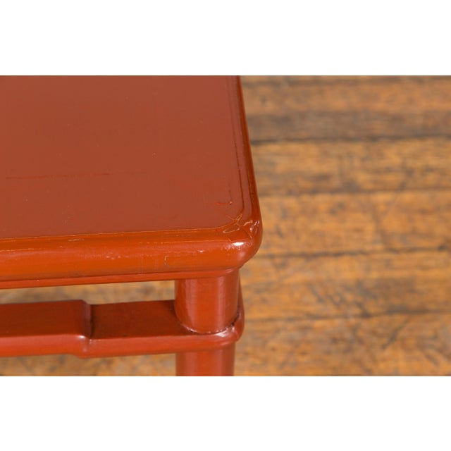 Chinese 1900s Qing Dynasty Red Lacquer Stool or Table with Humpback Stretchers For Sale - Image 12 of 13