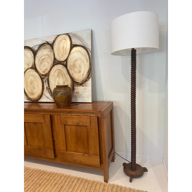 1940s Vintage, French Wooden Corkscrew Floor Lamp For Sale - Image 5 of 11