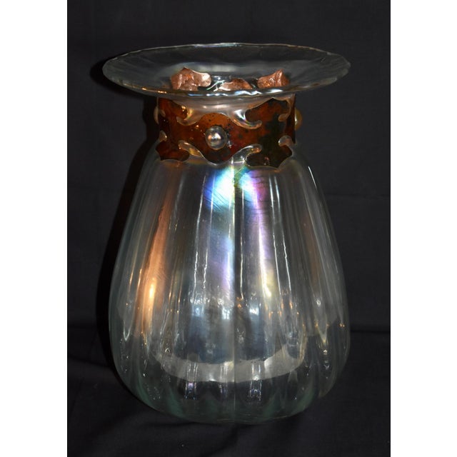 Glass Vtg. Silvestri Mouth Blown Iridescent Glass Vase For Sale - Image 7 of 7