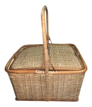 1970s Rattan Lined Picnic Basket