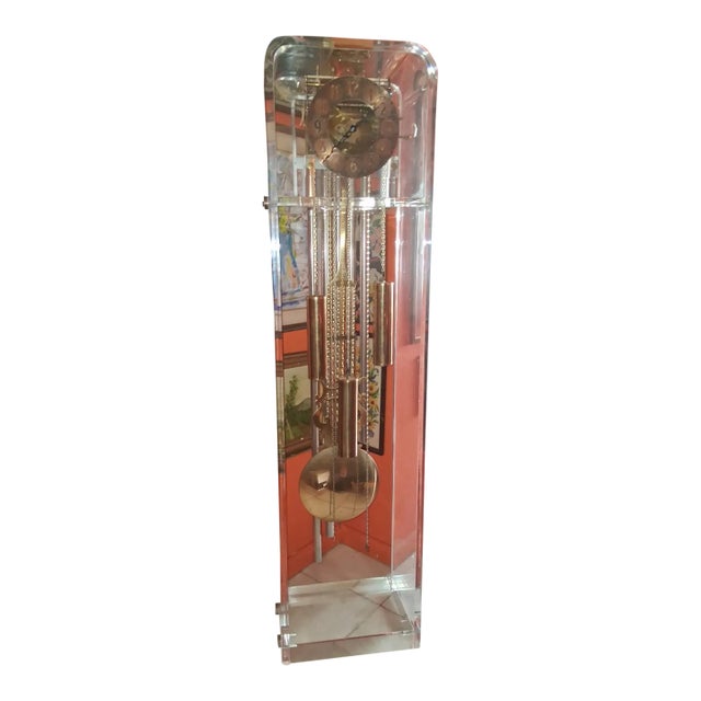 1960's Monumental Mid Century Modern Lucite Grandfather Clock For Sale