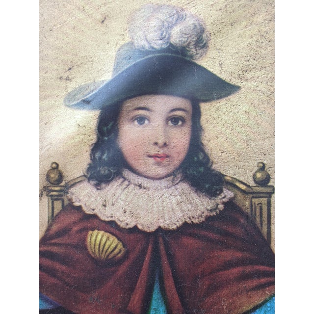 Antique Spanish Colonial Santo Niño De Atocha Retablo in Giltwood Mirrored Frame For Sale - Image 4 of 18
