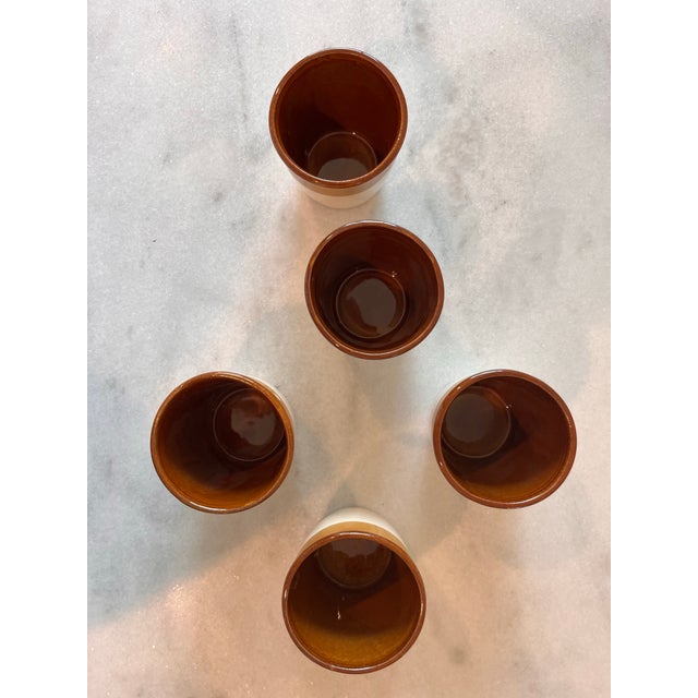 Ceramic Set of 5 Vintage Brown Band Crock Cups For Sale - Image 7 of 8