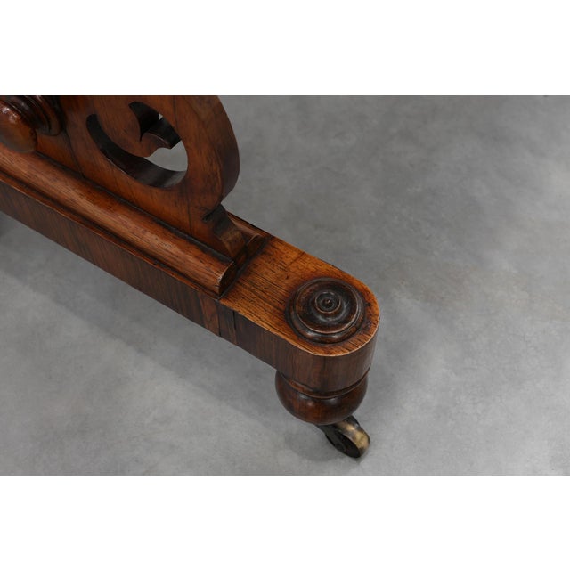Victorian Walnut Side Table with Inlaid Top and Pierced Scroll Ends, England, 1870 For Sale - Image 10 of 14