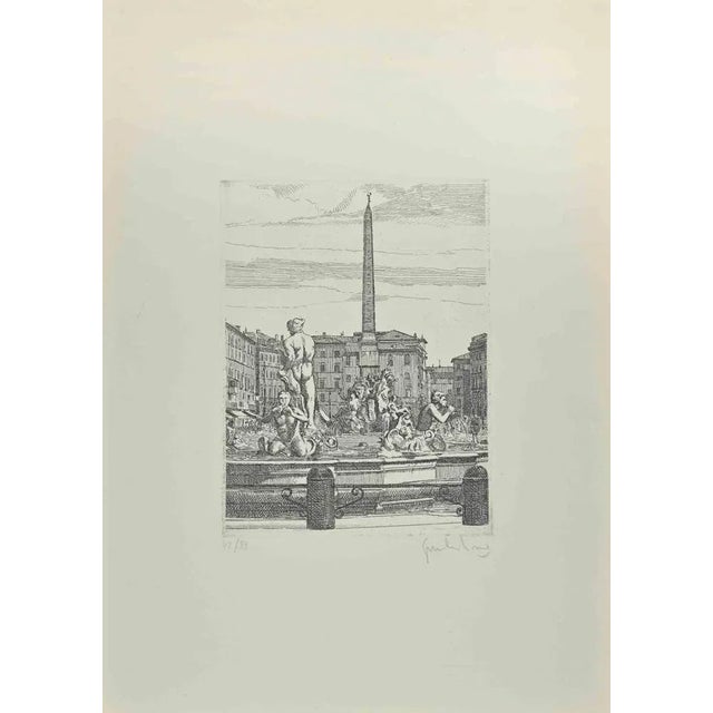 Navona Square - Fountain of 4 Rivers is an artwork realized by Giuseppe Malandrino. Print in etching technique. Hand-...