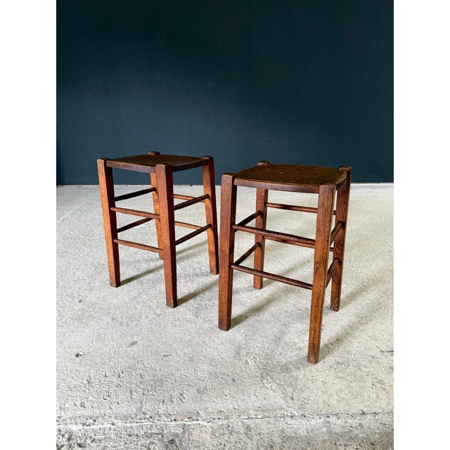 Brown French Country Bistro Stools, 1930s, Set of 2 For Sale - Image 8 of 16