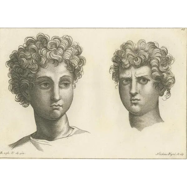 Mid 18th Century Pigné, Curly Gaze: The Expressive Study, 1740, Engraving For Sale - Image 5 of 6