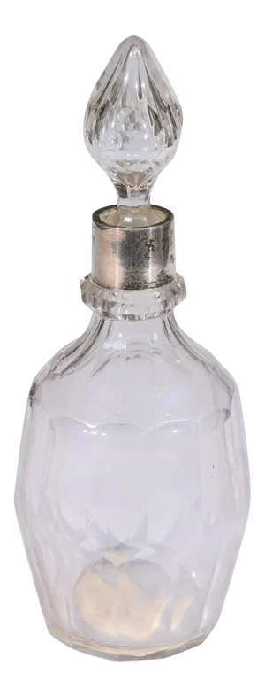 English Early 19th Century Crystal Toiletry Bottle with Stopper and Silver Neck