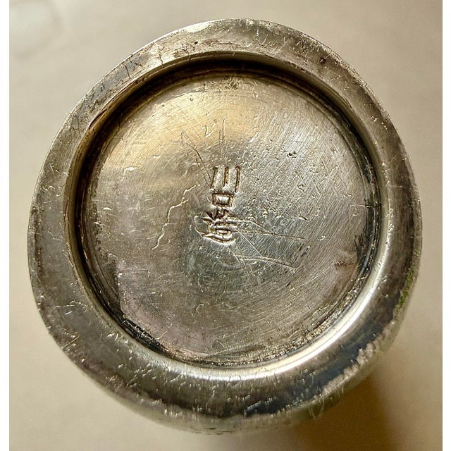 Miniature Antique Japanese Meiji Era Cloisonné Enamel Ginbari Vase in Silver With Irises, Signed For Sale - Image 11 of 12