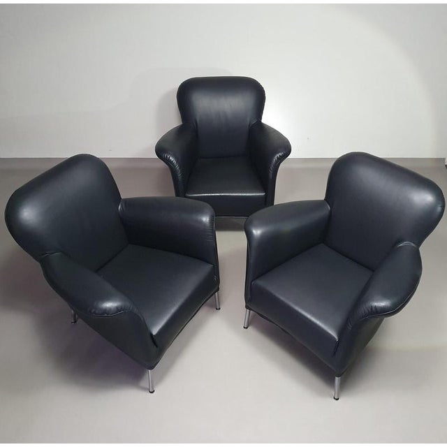 Black Model Turn Chair in Black Leather by Bert Plantagie, Set of 3 For Sale - Image 8 of 18