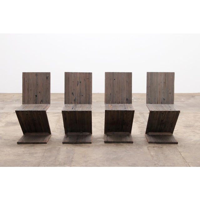 Zigzag Chairs in American Pine attributed to Gerrit Thomas Rietveld for Rietveld, 1950s, Set of 4 For Sale - Image 6 of 17