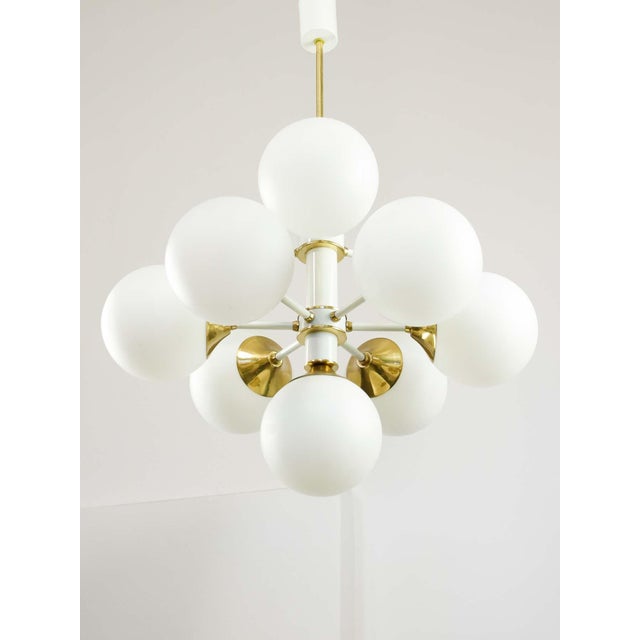 Vintage Italian Brass and Opaline 10-Arm Chandelier, 1970s For Sale - Image 5 of 18