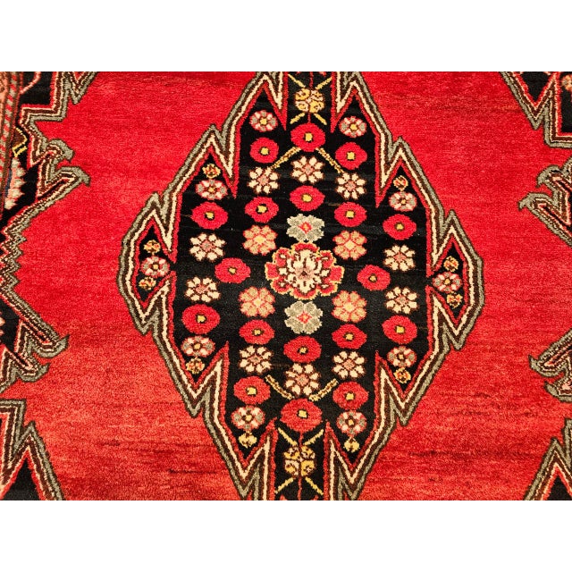 Vintage Persian Mazgalan Area Rug, Hand-Knotted Wool, Geometric Pattern, 5x7, Red & Navy For Sale - Image 18 of 18