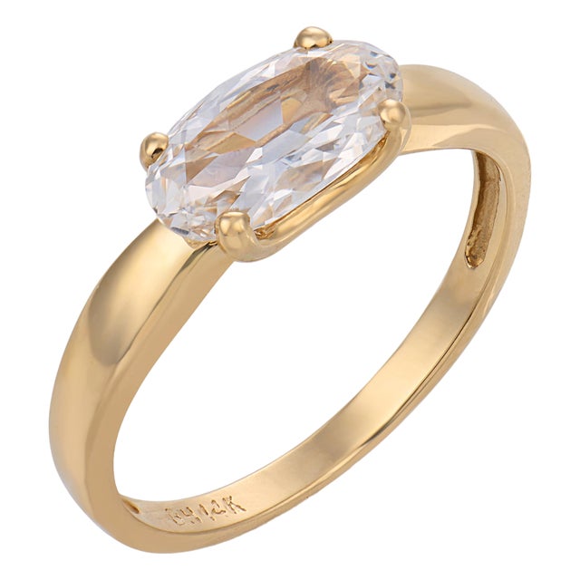 Vintage Gia 1.02 Carat East West Old Mine Diamond Yellow Gold Engagement Ring, Size 7.5 For Sale