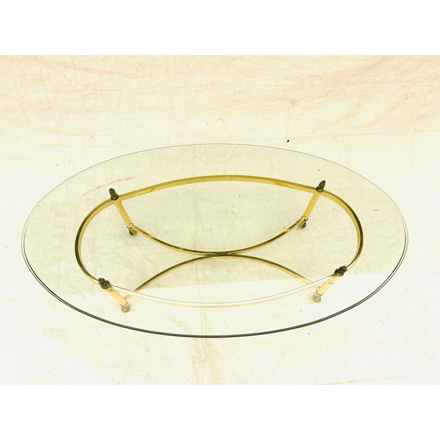 70's Vintage Midcentury LaBarge Style Brass & Beveled Glass Oval Coffee Table, in very good condition.Base is brass plated
