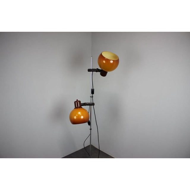Hungarian Space Age Adjustable Double Floor Lamp in Orange and Brown Chrom, 1970s For Sale - Image 3 of 13