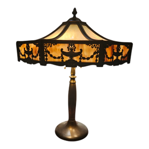 1900s Stately Bradley and Hubbard Slag Glass Lamp