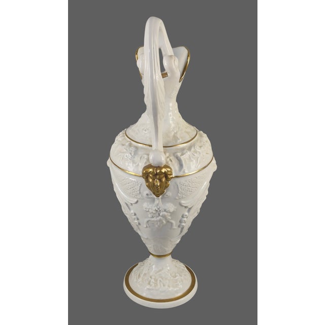 Elegant Neo-Classical Ewer Gilded White Ornate Figural Porcelain Capoimpero Ardald Italy For Sale - Image 6 of 16