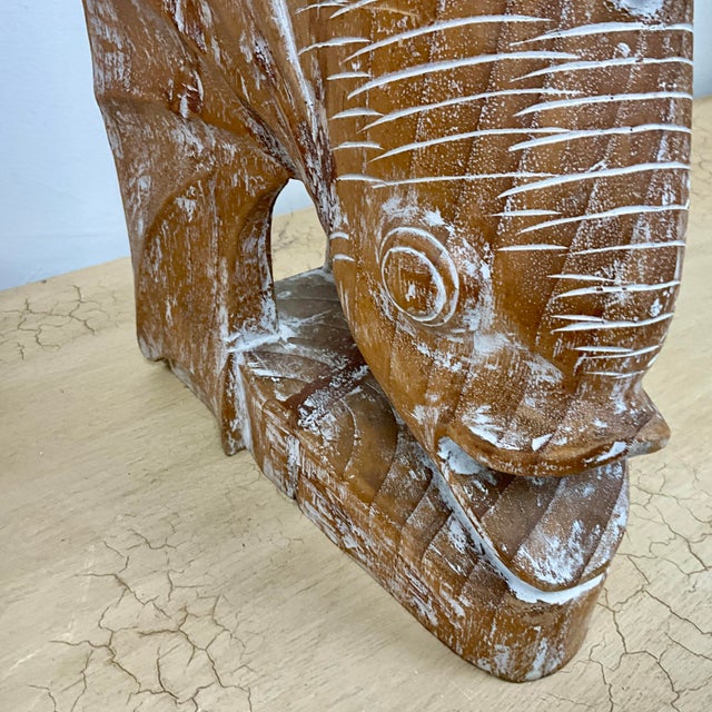 1980s Pair of 1980s Hand-Carved Pine Fish Sculptural Bases or Console Supports, 28.5 For Sale - Image 5 of 9